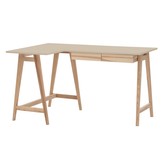 Hoekbureau Luka - Bruin Beige, Links-orientatie, Essenhout poten, met 2 Lades