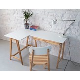 Hoekbureau Luka - Bruin Beige, Links-orientatie, Essenhout poten, met 2 Lades