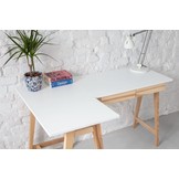 Hoekbureau Luka - Bruin Beige, Links-orientatie, Essenhout poten, met 2 Lades