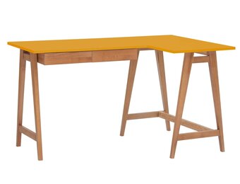 Hoekbureau Luka 135x85cm in Bezemer Geel, rechts met 2 lades en houten poten - FSC gecertificeerd.