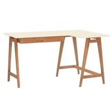 Hoekbureau Luka, krijtwit, rechts, 135x85cm, eiken poten, 2 lades