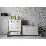 FSC gecertificeerde Ashme ladekast - essenhout en MDF - 6 lades - wit (60 karakters)