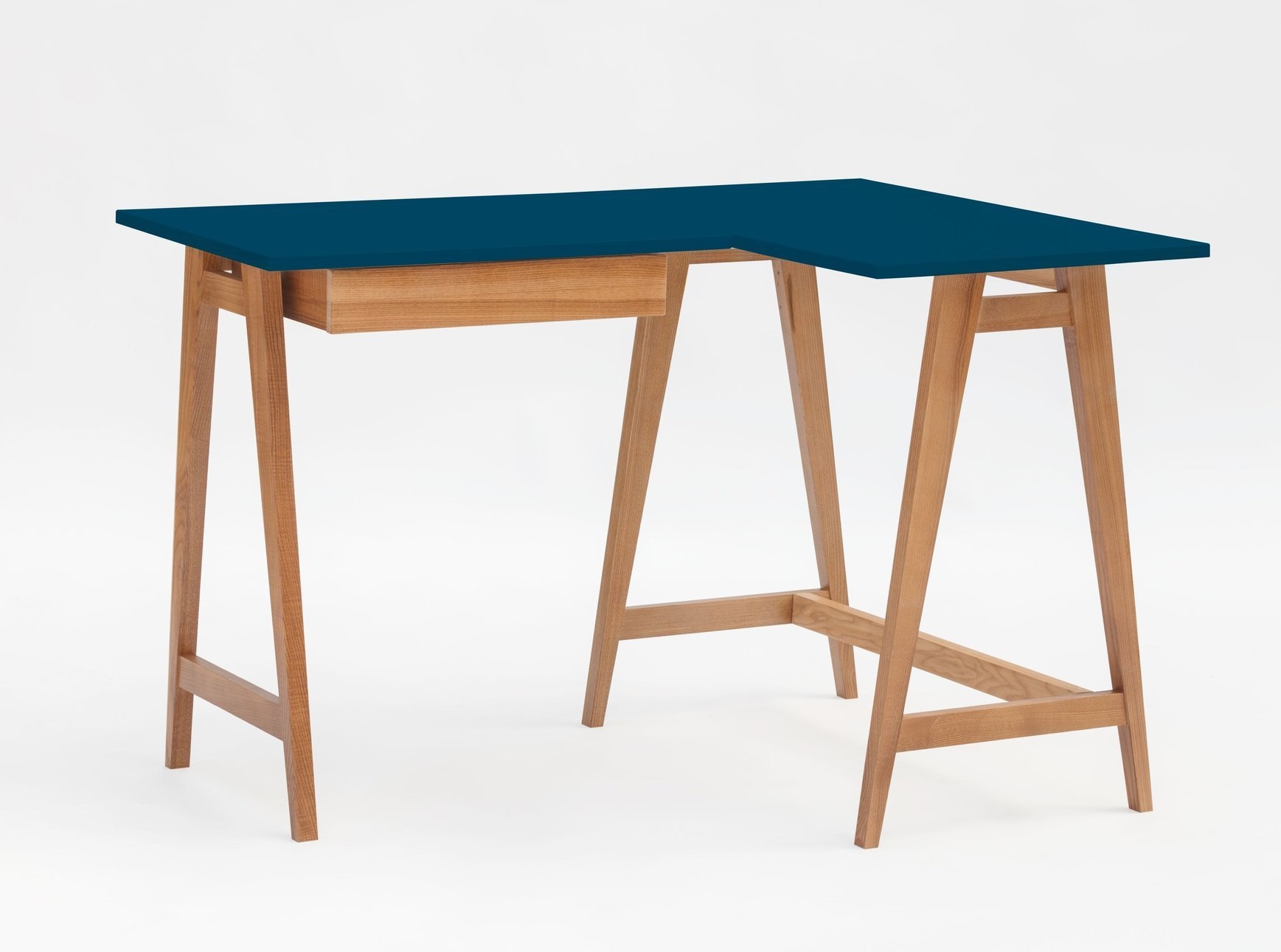 Hoekbureau Luka in Petrolblauw met Eiken poten | Essenhout | Lade | FSC gecertificeerd