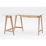 Hoekbureau Luka: essenhout poten, wit gelamineerd MDF & 2 lades