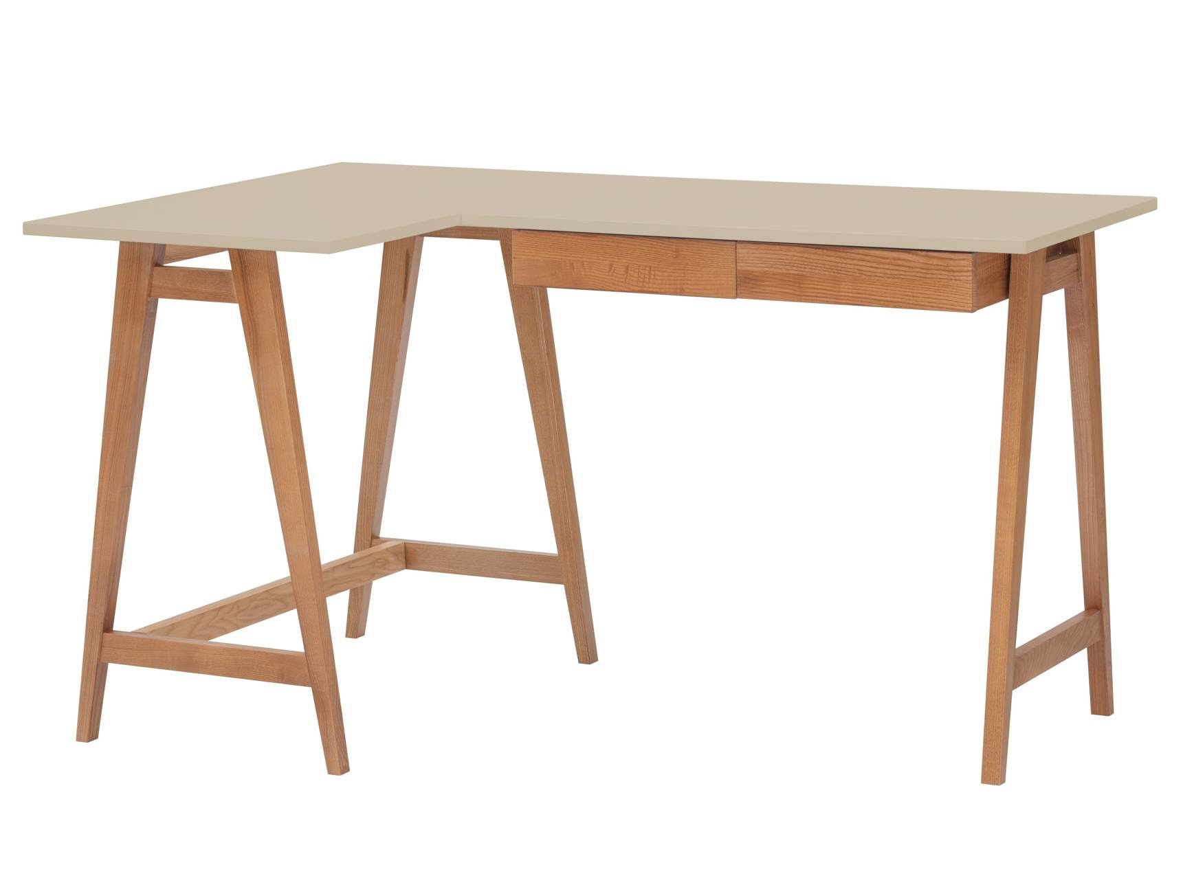 Hoekbureau Luka - Bruin Beige Essenhout & MDF met 2 lades, FSC gecertificeerd