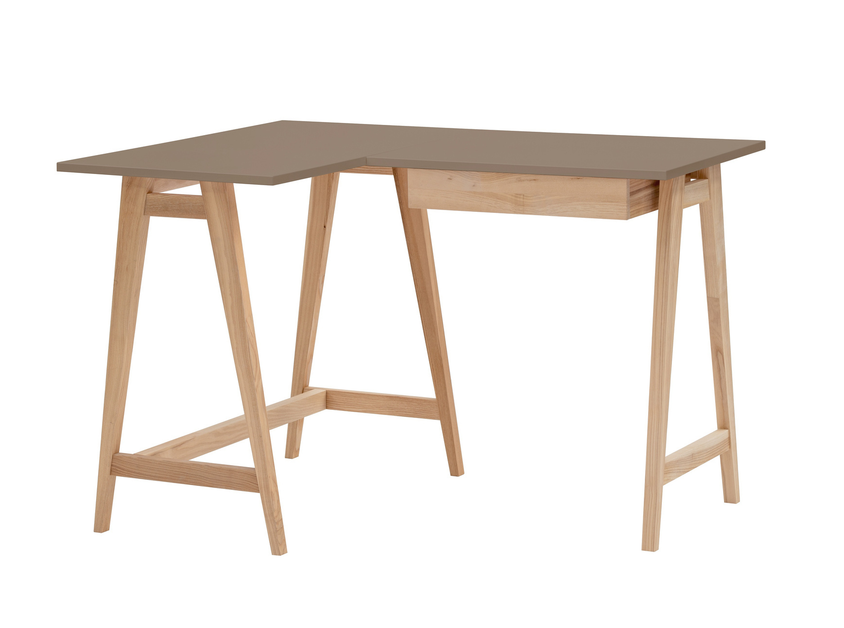 Hoekbureau Luka | Bruin Beige | Linkse oriëntatie | Essenhouten poten