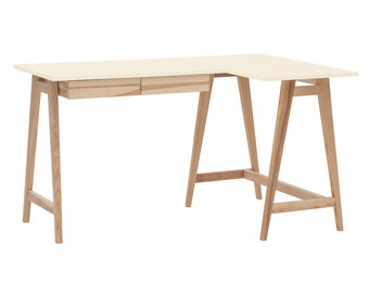 Hoekbureau Luka krijtwit rechts essenhout poten - 135x85x75 cm - 2 lades - FSC100% & FSCMIX gecertificeerd