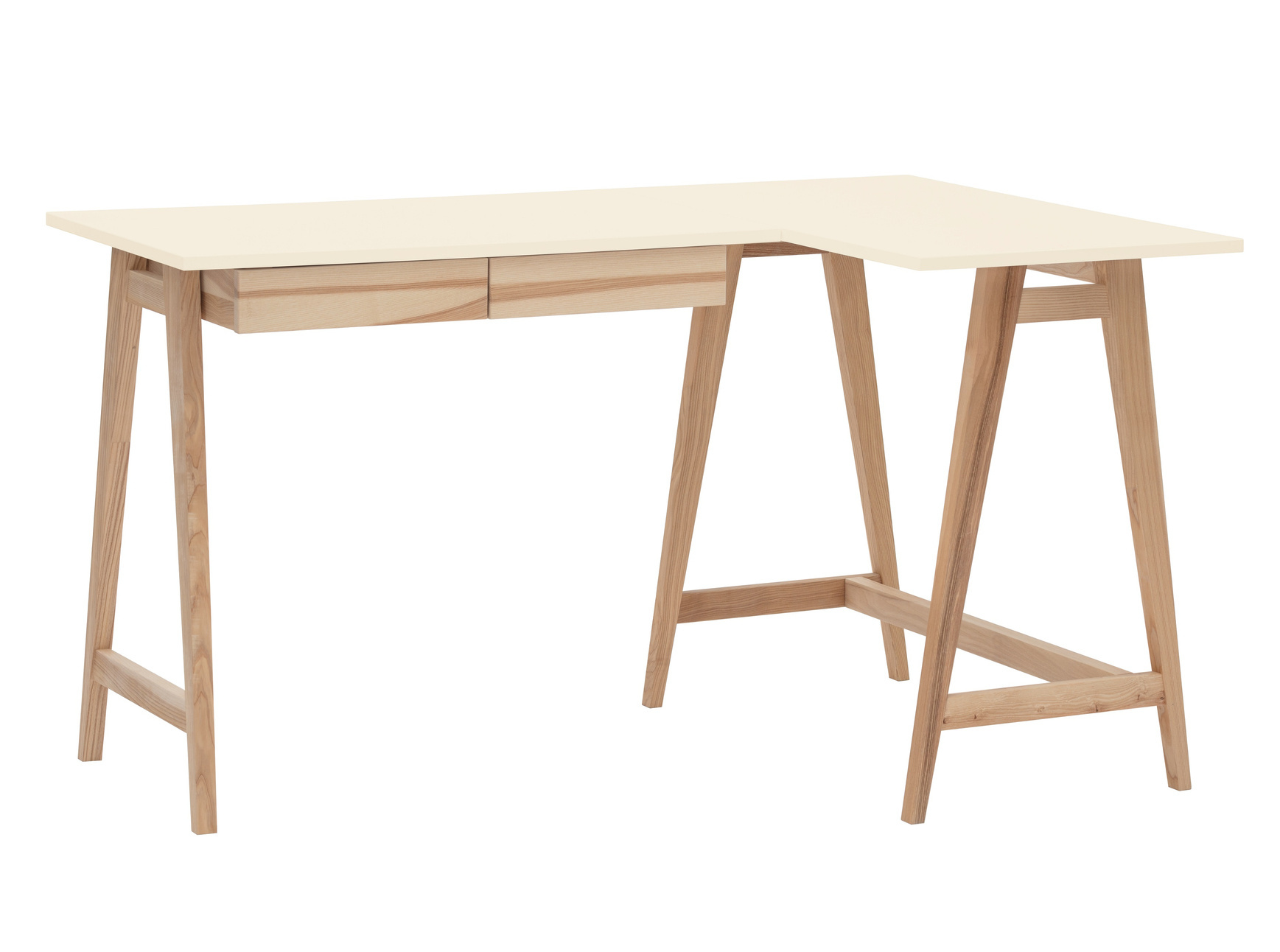 Hoekbureau Luka krijtwit rechts essenhout poten - 135x85x75 cm - 2 lades - FSC100% & FSCMIX gecertificeerd