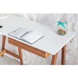 Essenhouten Luka hoekbureau - Petrolblauw - Links - Eiken poten - FSC gecertificeerd