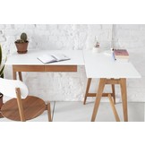 Hoekbureau Luka - Eiken poten - Essenhout & gelakt MDF - 2 laden