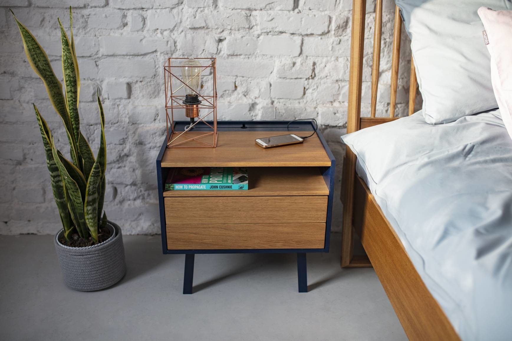 FSC-certified Diamond nightstand in sea green with ample storage