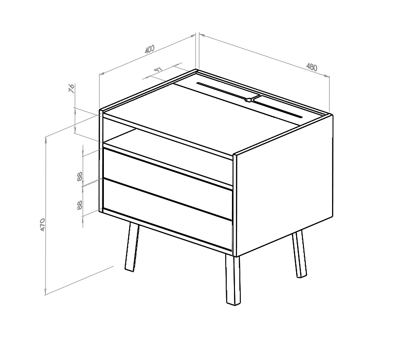 FSC-certified Diamond nightstand in sea green with ample storage