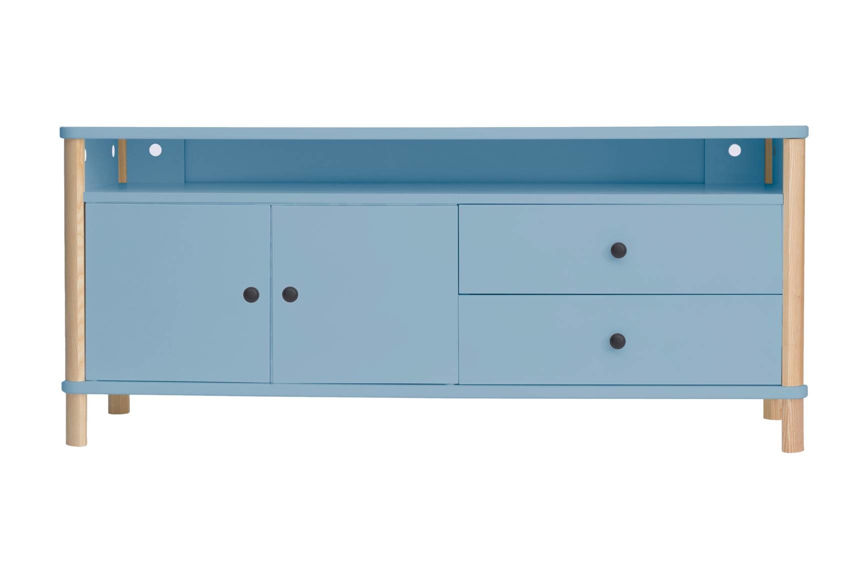 Essenhouten TV meubel Ashme in zacht blauw - 140cm breed, FSC gecertificeerd