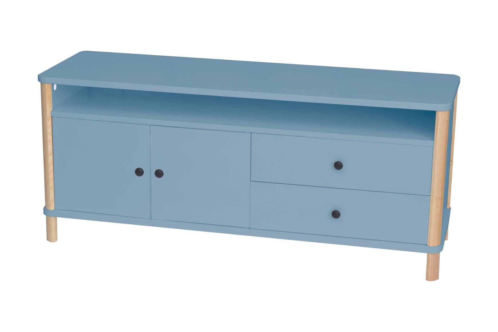 Essenhouten TV meubel Ashme in zacht blauw - 140cm breed, FSC gecertificeerd
