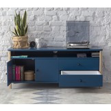 Essenhouten TV meubel Ashme in zacht blauw - 140cm breed, FSC gecertificeerd