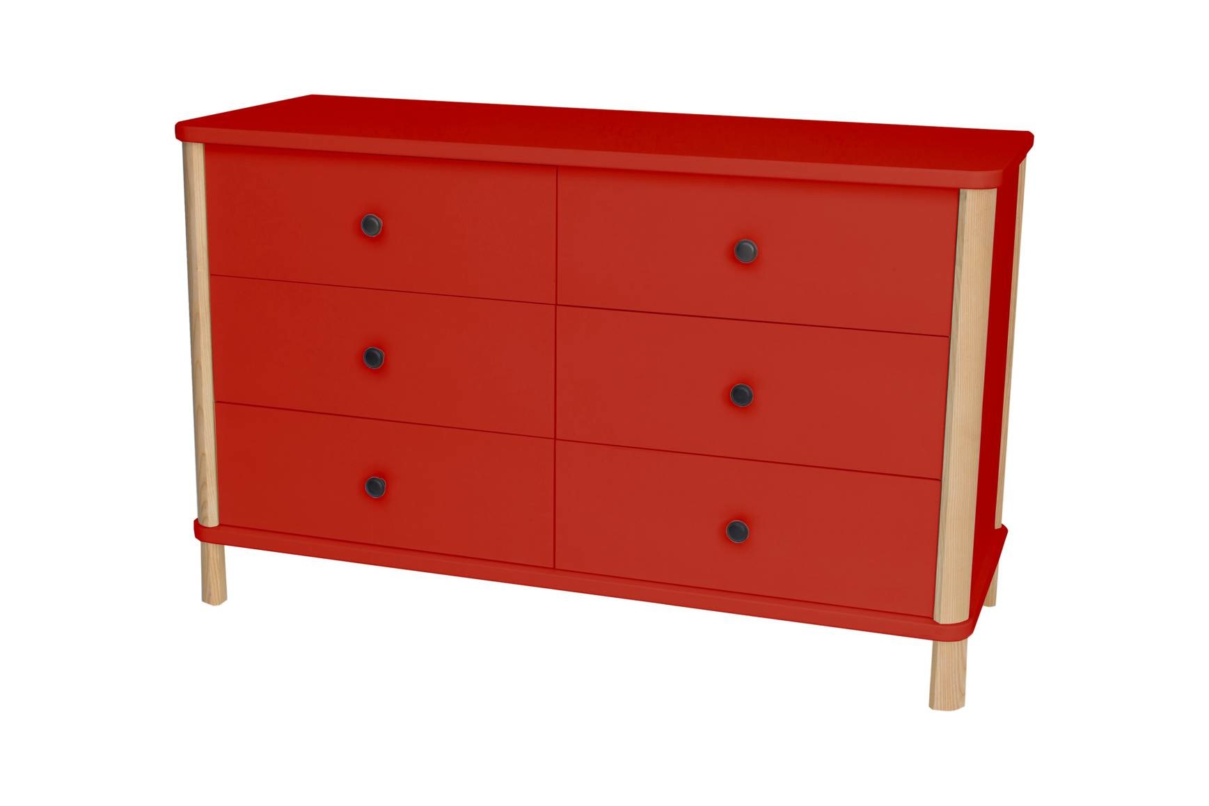 Essenhouten ladekast Ashme - 6 kogelgelagerde lades - rood (S 1080-R)