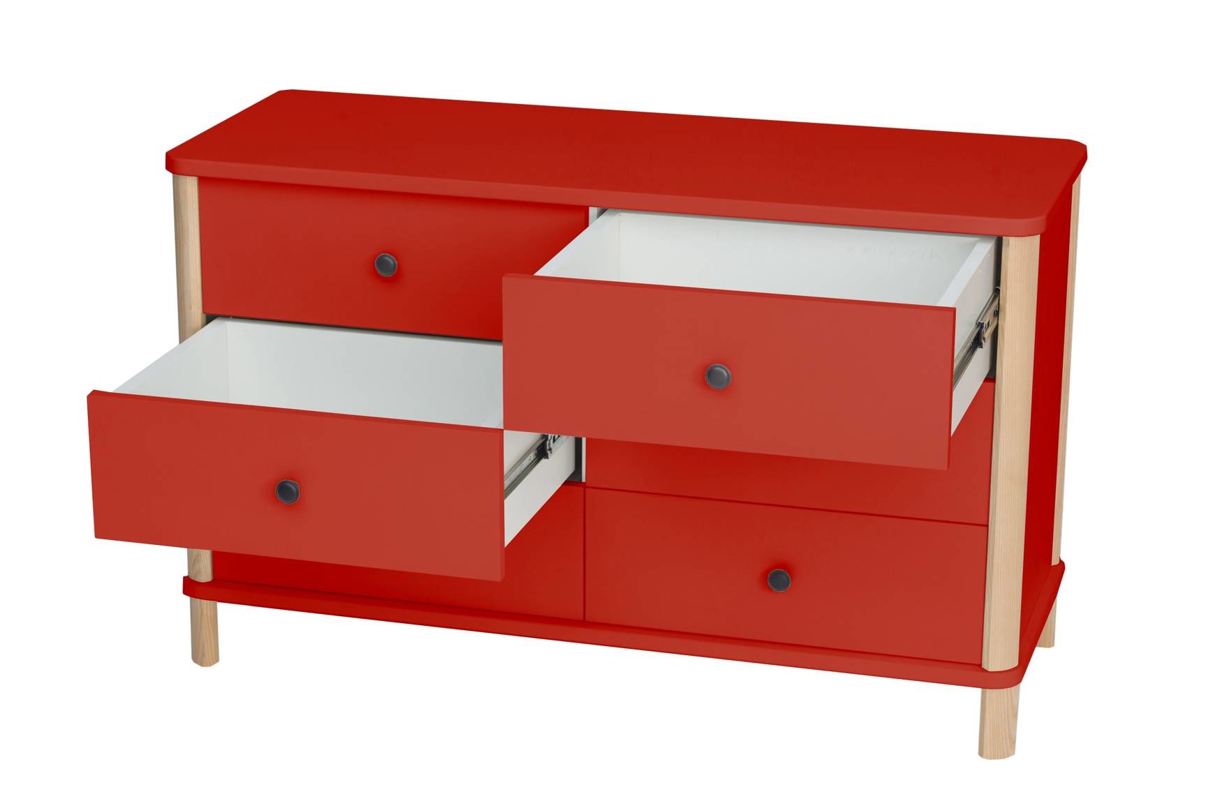 Essenhouten ladekast Ashme - 6 kogelgelagerde lades - rood (S 1080-R)