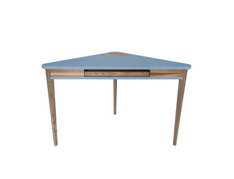 Hoekbureau Ashme - Zachtblauw - Toetsenbordlade - 114x61cm - Essenhout & gelamineerd MDF - FSC-gecertificeerd.