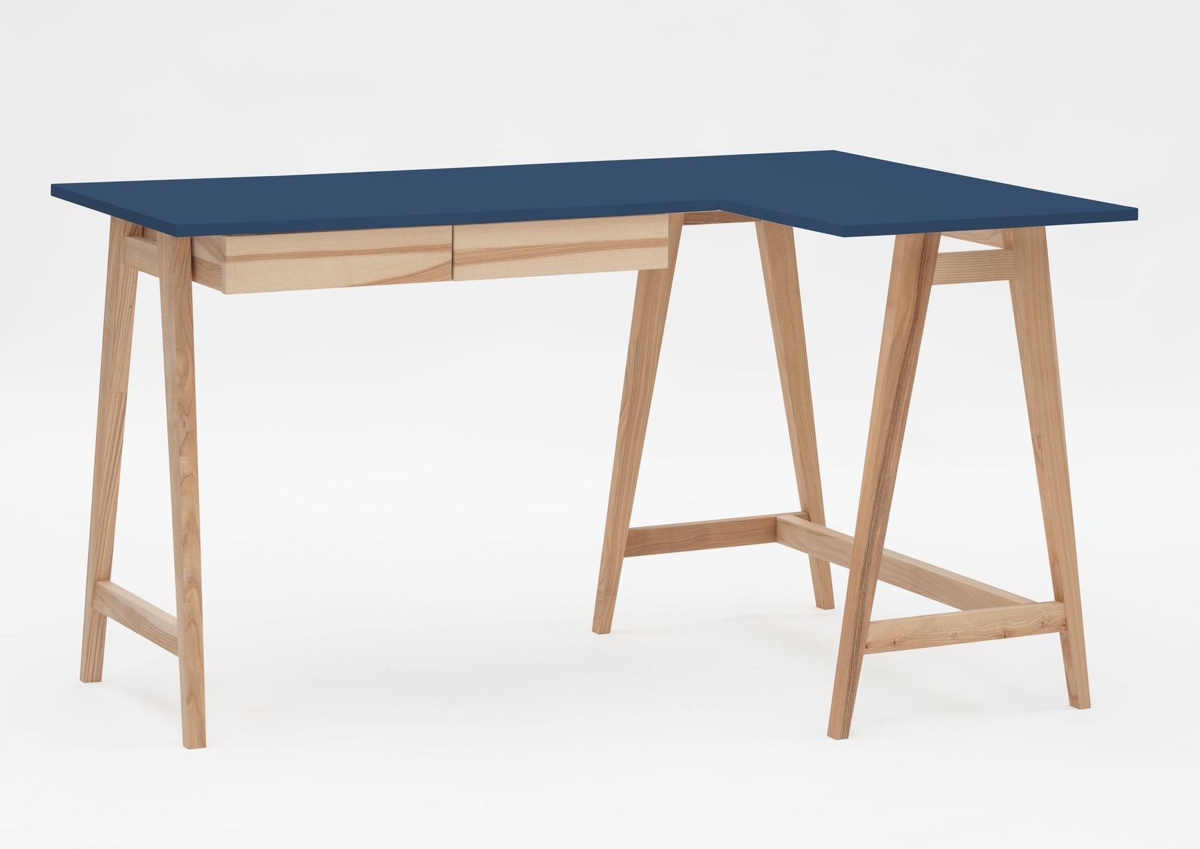 Hoekbureau Luka in marineblauw met essenhouten poten - FSC gecertificeerd