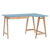 Hoekbureau Luka in Zachtblauw met Essenhouten Poten - 135x85x75cm | FSC Gecertificeerd
