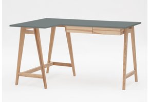 Essenhouten hoekbureau Luka links - 135x85 cm - donkergrijs beton - FSC gecertificeerd