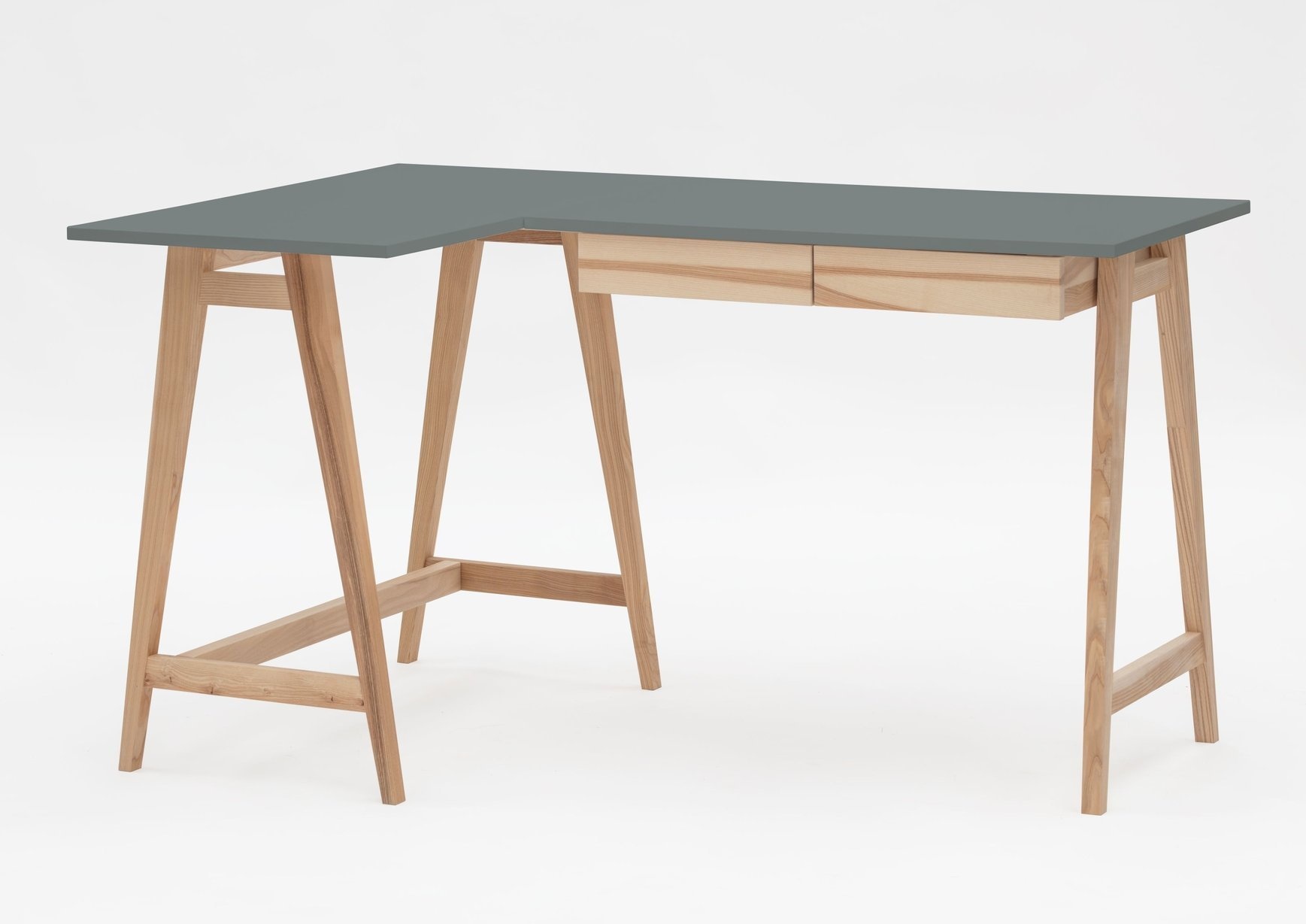 Essenhouten hoekbureau Luka links - 135x85 cm - donkergrijs beton - FSC gecertificeerd