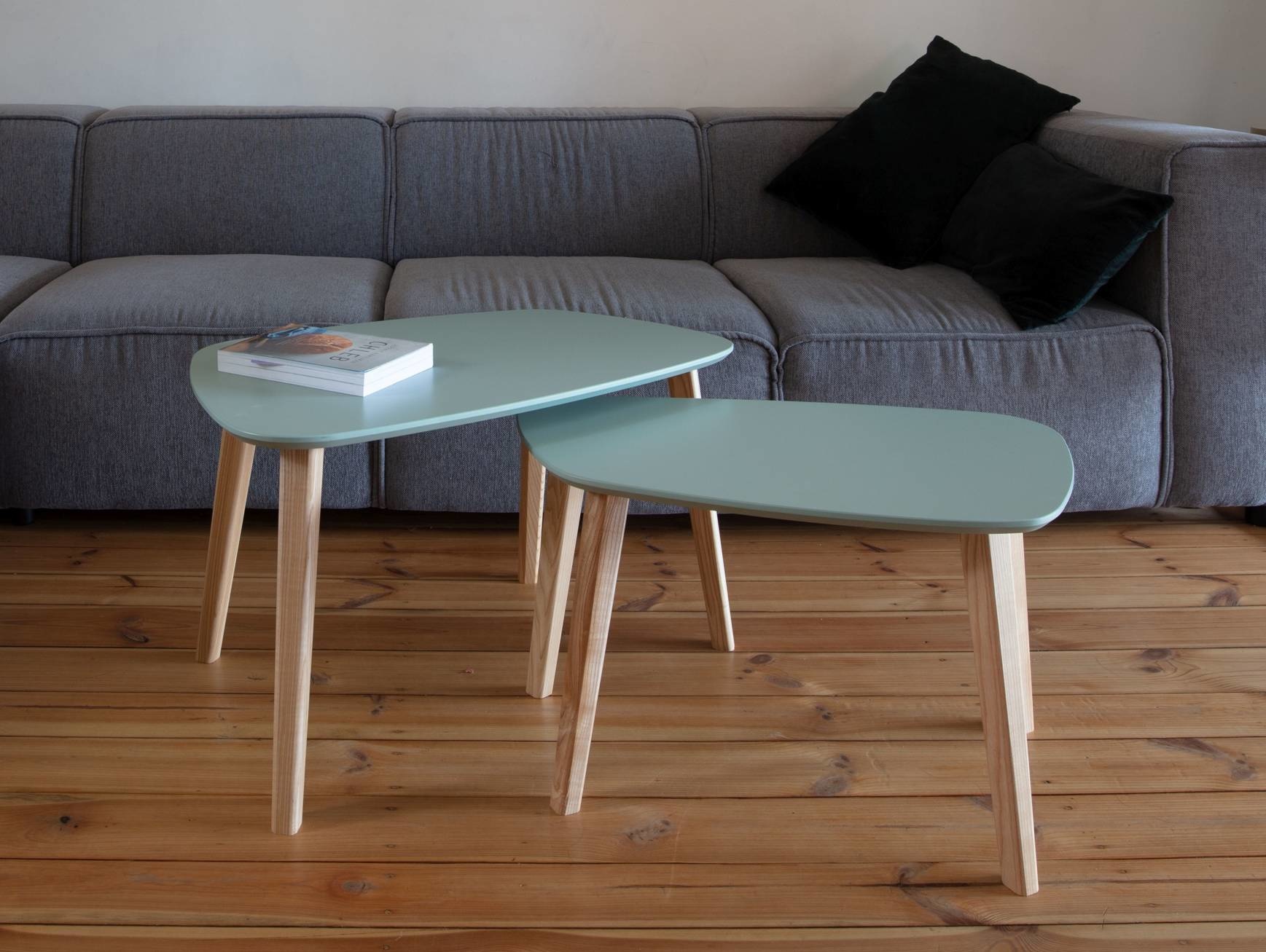 FSC-endocarp salontafel in krijtwit & essenhout