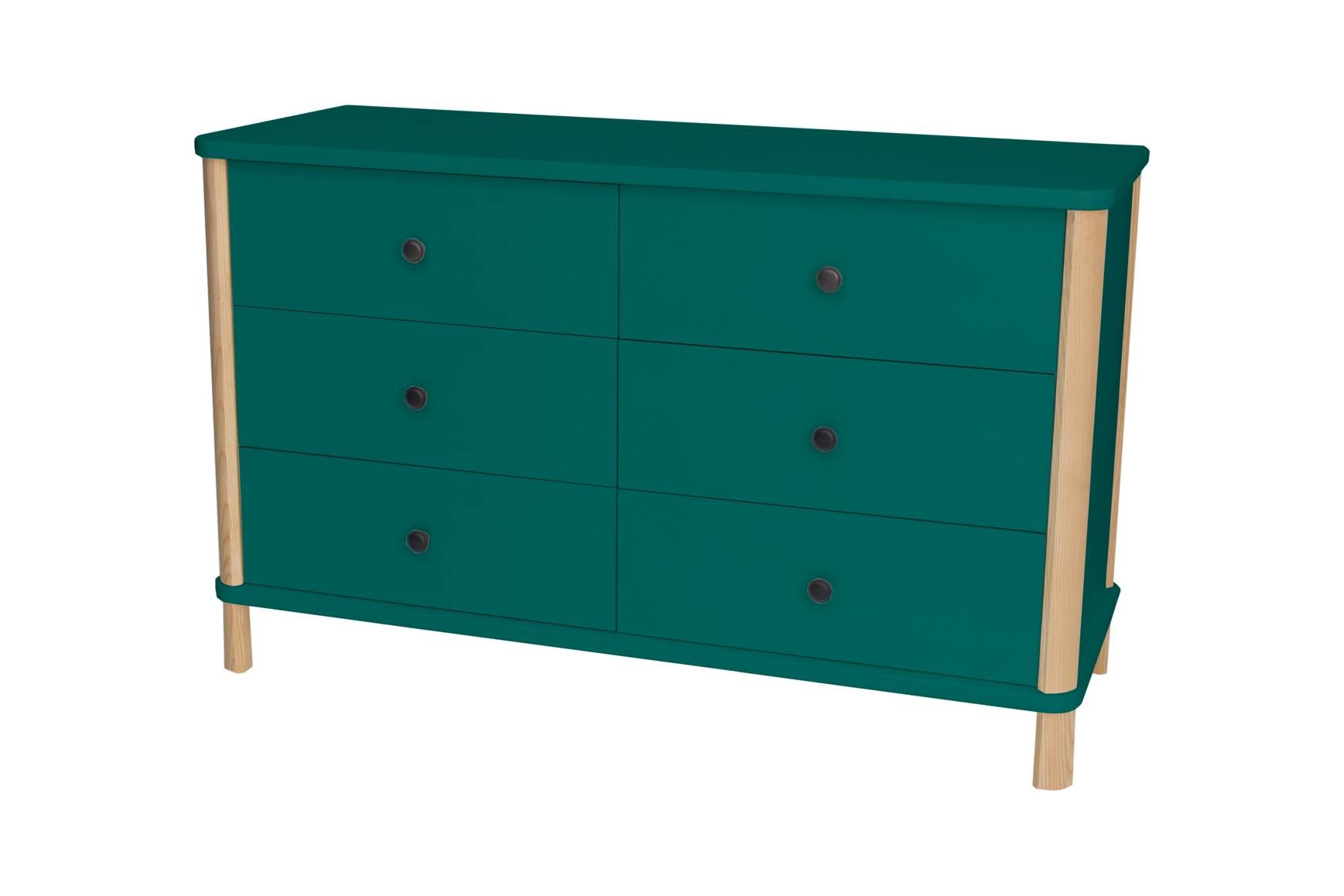 Essenhouten ladekast Ashme - 6 zeegroene lades - FSC-gecertificeerd