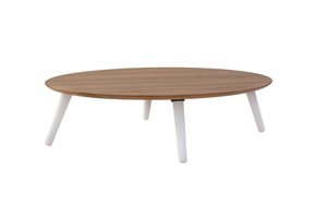 Essenhouten salontafel Ovo - witte poten - 110x70x31cm