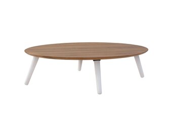Essenhouten salontafel Ovo - witte poten - 110x70x31cm