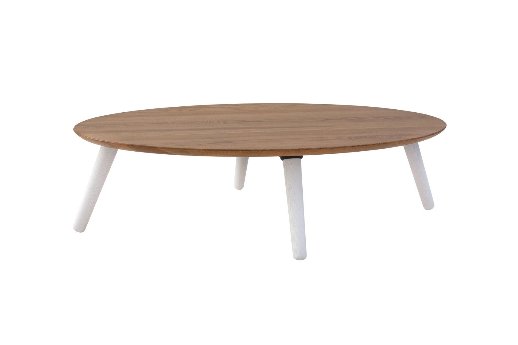 Essenhouten salontafel Ovo - witte poten - 110x70x31cm
