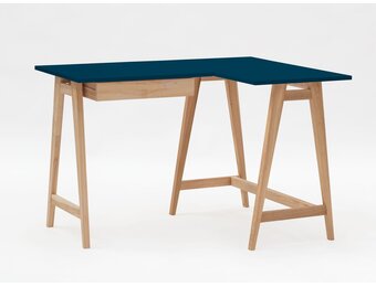 Hoekbureau Luka, Petrolblauw, Rechts, Essenhout poten, 1 lade