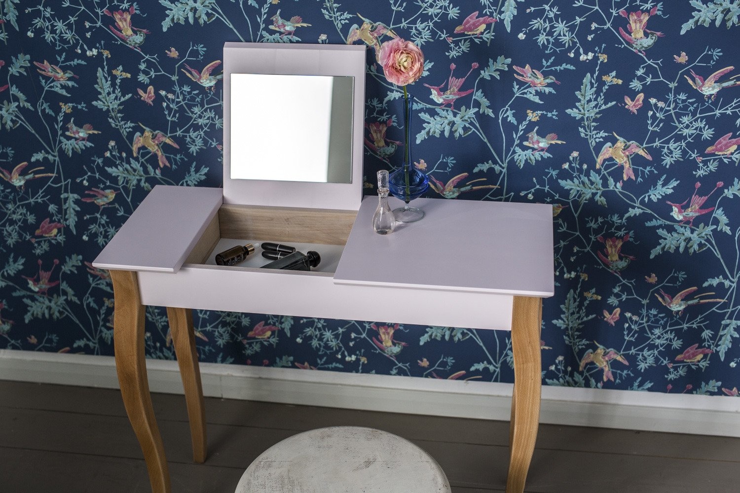 Kaptafel Lillo Marineblauw, 65 cm breed, met spiegel en opberger - FSC®-gecertificeerd