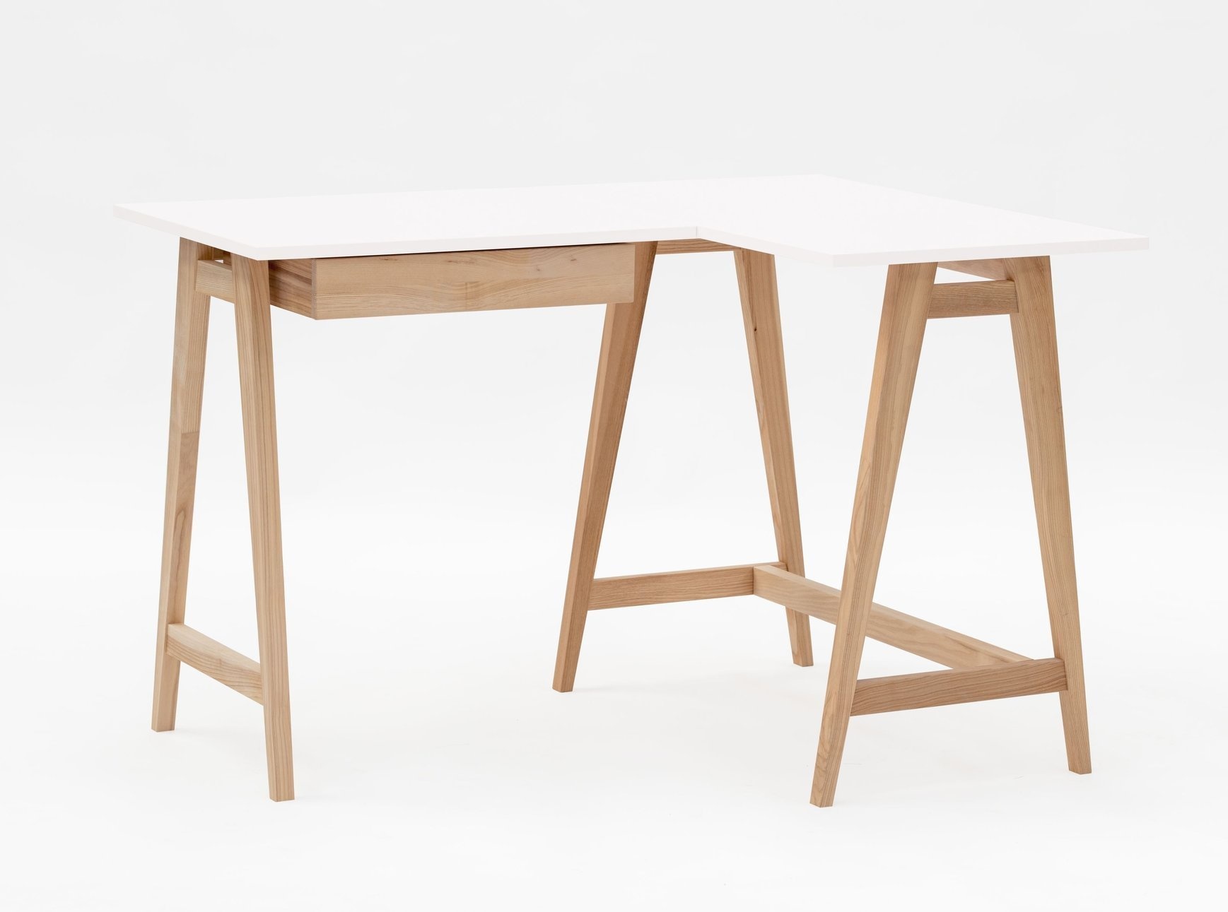 Hoekbureau Luka | Wit essenhouten poten | Lade | 115x85x75 cm