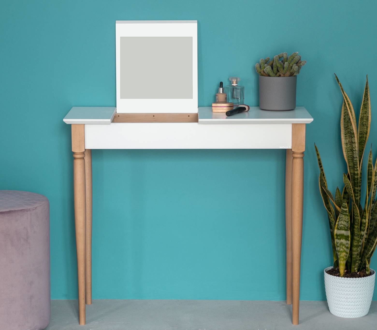 Kaptafel Mamo: FSC beukenhout & MDF, spiegel & opberger, wit