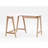 Hoekbureau Luka - Wit gelakt MDF - Essenhouten poten - Linksoriented