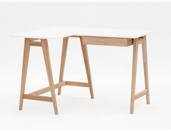 Hoekbureau Luka - Wit gelakt MDF - Essenhouten poten - Linksoriented