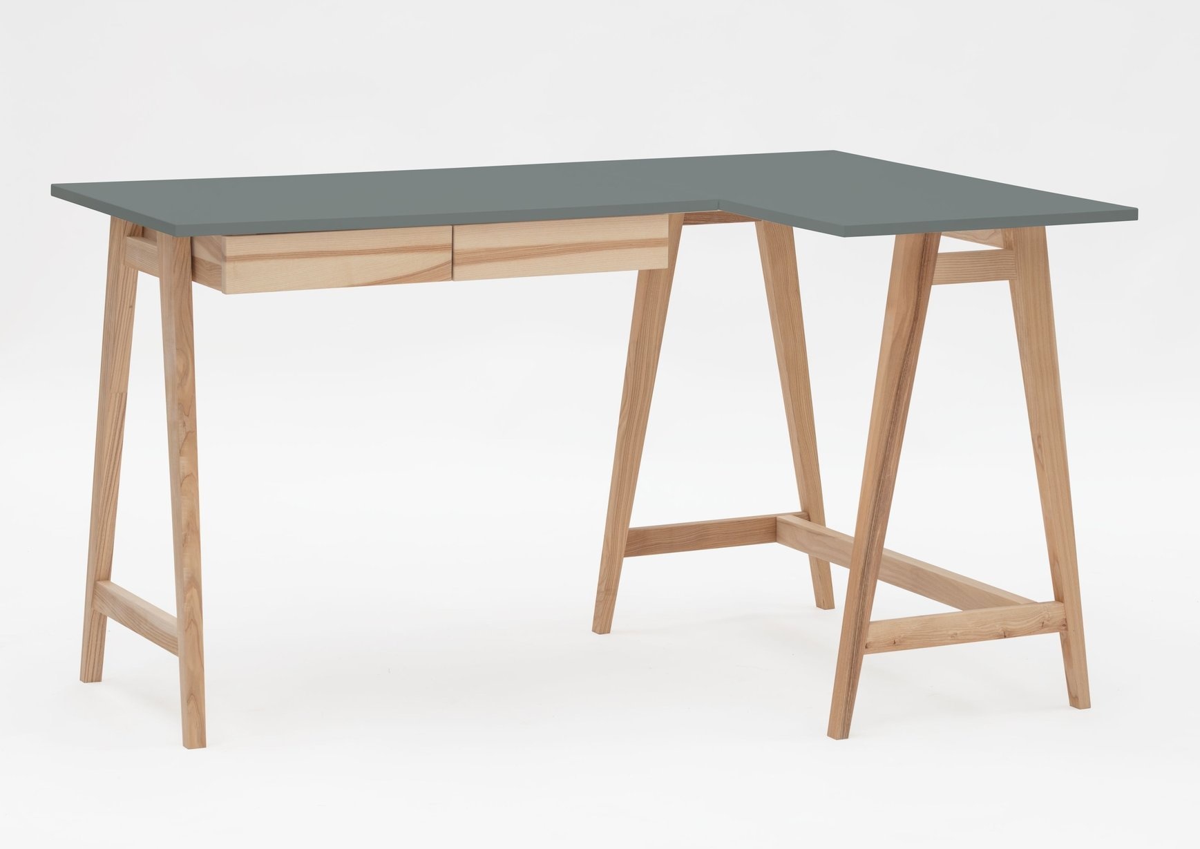 Hoekbureau Luka - Rechts - Donkergrijs - Essenhouten poten