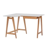 Hoekbureau Luka met eiken poten en lade - Lichtgrijs