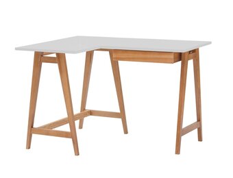 Hoekbureau Luka met eiken poten en lade - Lichtgrijs