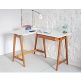 Hoekbureau Luka met eiken poten en lade - Lichtgrijs