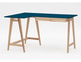 Hoekbureau Luka - Petrolblauw - Linker oriëntatie - Essenhouten poten