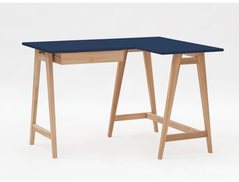 Hoekbureau Luka rechts marineblauw 115x85cm met lade en essenhouten poten