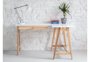 Hoekbureau Luka - Wit, Rechts, 2 Lades, Essenhout Poten