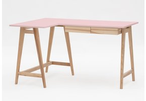Hoekbureau Luka | Roze | Essenhouten poten | 2 lades
