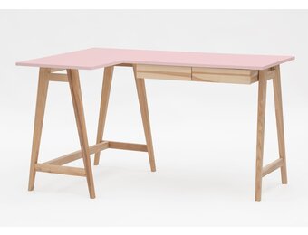 Hoekbureau Luka | Roze | Essenhouten poten | 2 lades