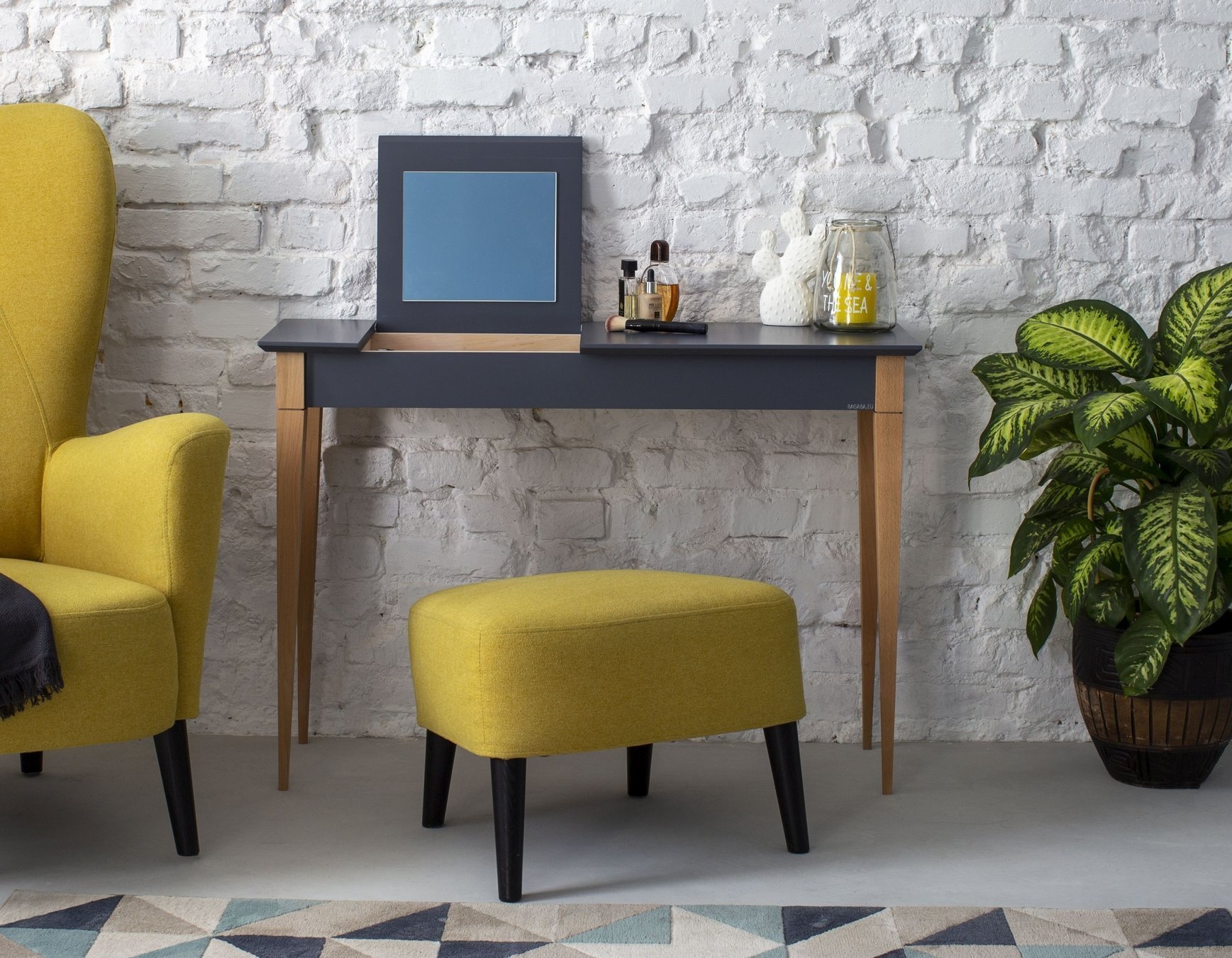 Kaptafel Mimo - Beukenhout & Donkergrijs Gelakt MDF - 105x35x74 cm