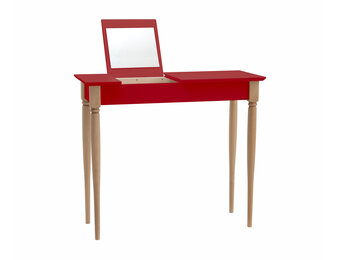 Kaptafel Mamo: Rode beukenhouten tafel (65 cm) met spiegel (26 cm x 20 cm) en opberger (B 45cm x D 24cm) | FSC100% & FSCMIX gecertificeerd.