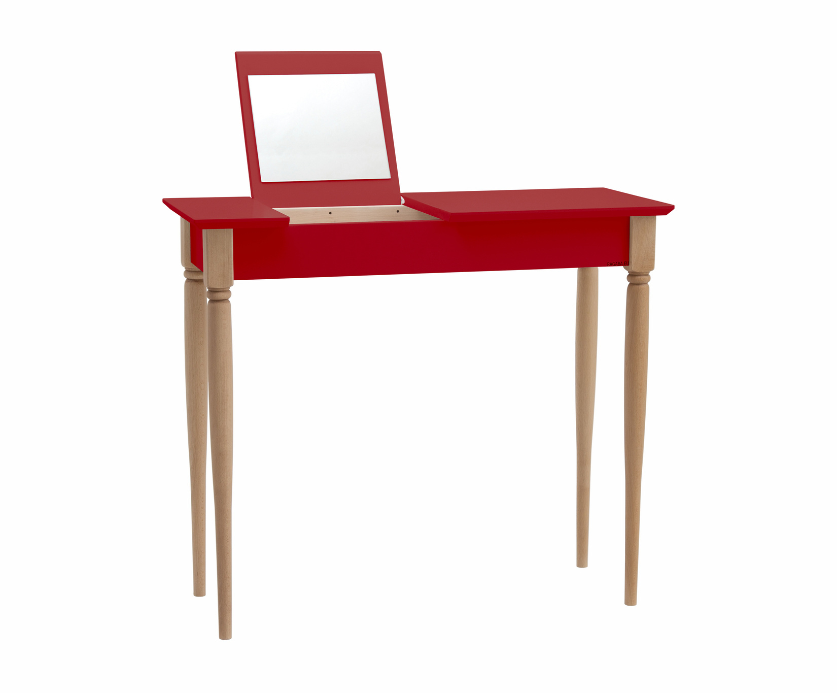 Kaptafel Mamo: Rode beukenhouten tafel (65 cm) met spiegel (26 cm x 20 cm) en opberger (B 45cm x D 24cm) | FSC100% & FSCMIX gecertificeerd.