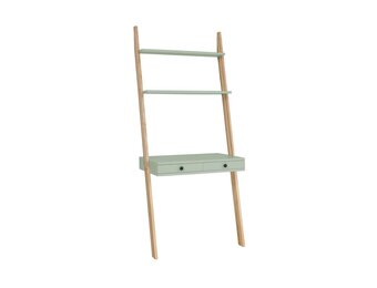 Leno ladderrek bureau in saliegroen - 79cm breed, FSC-gecertificeerd MDF en essenhout